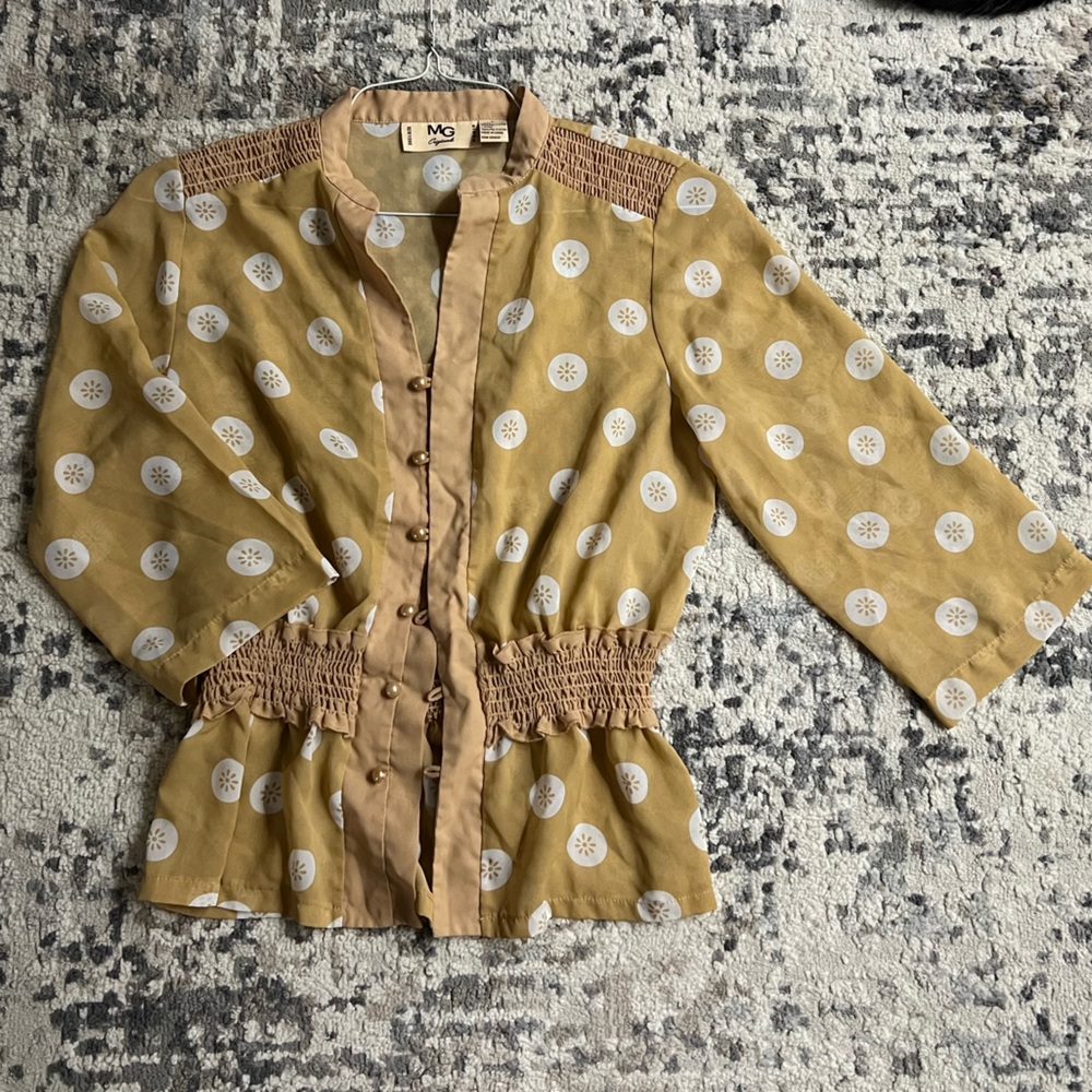 Women's Tan Polka Dot Blouse